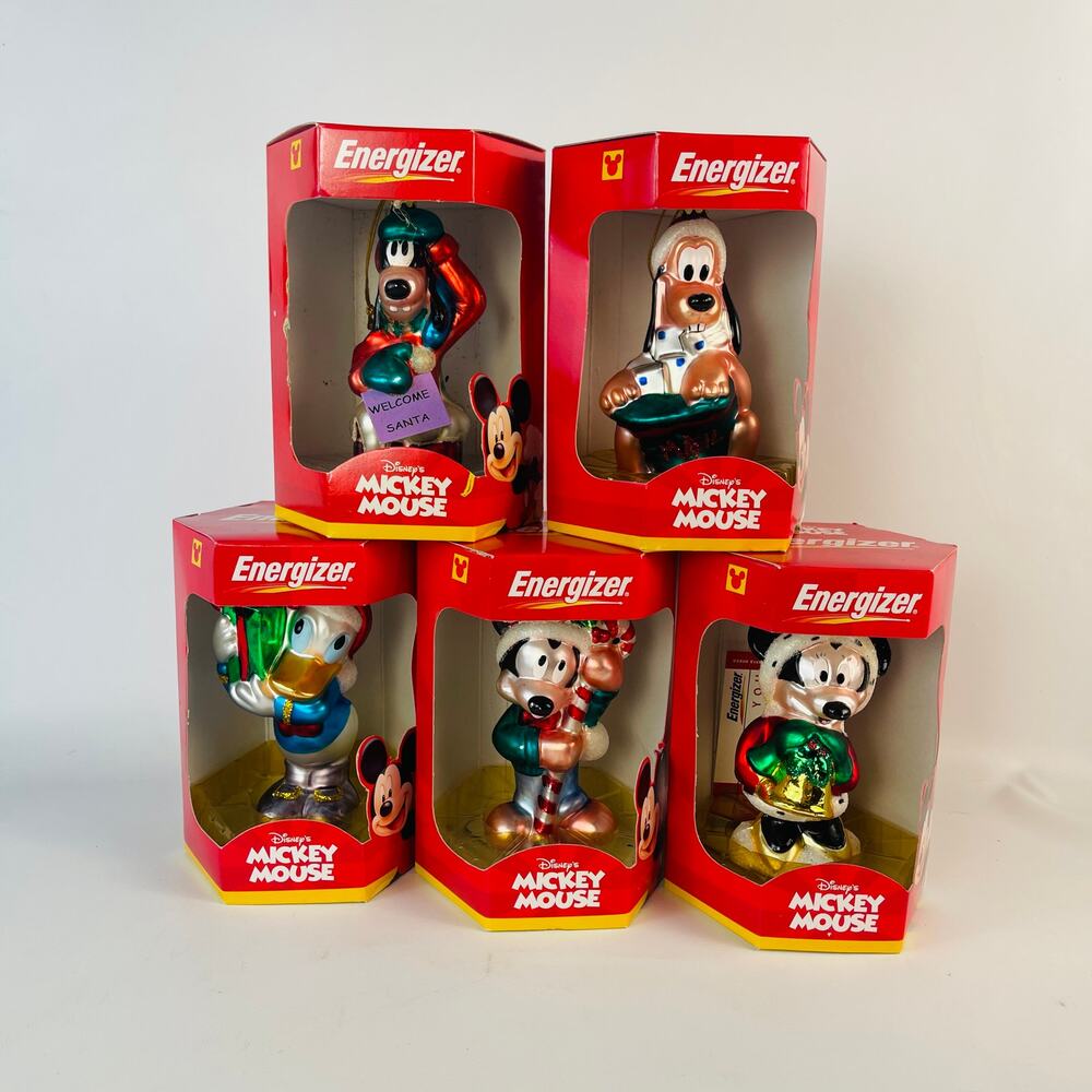 Energizer Disney's Blown Glass Mickey Mouse (Goofy, Donald) Ornaments Lot of 5
